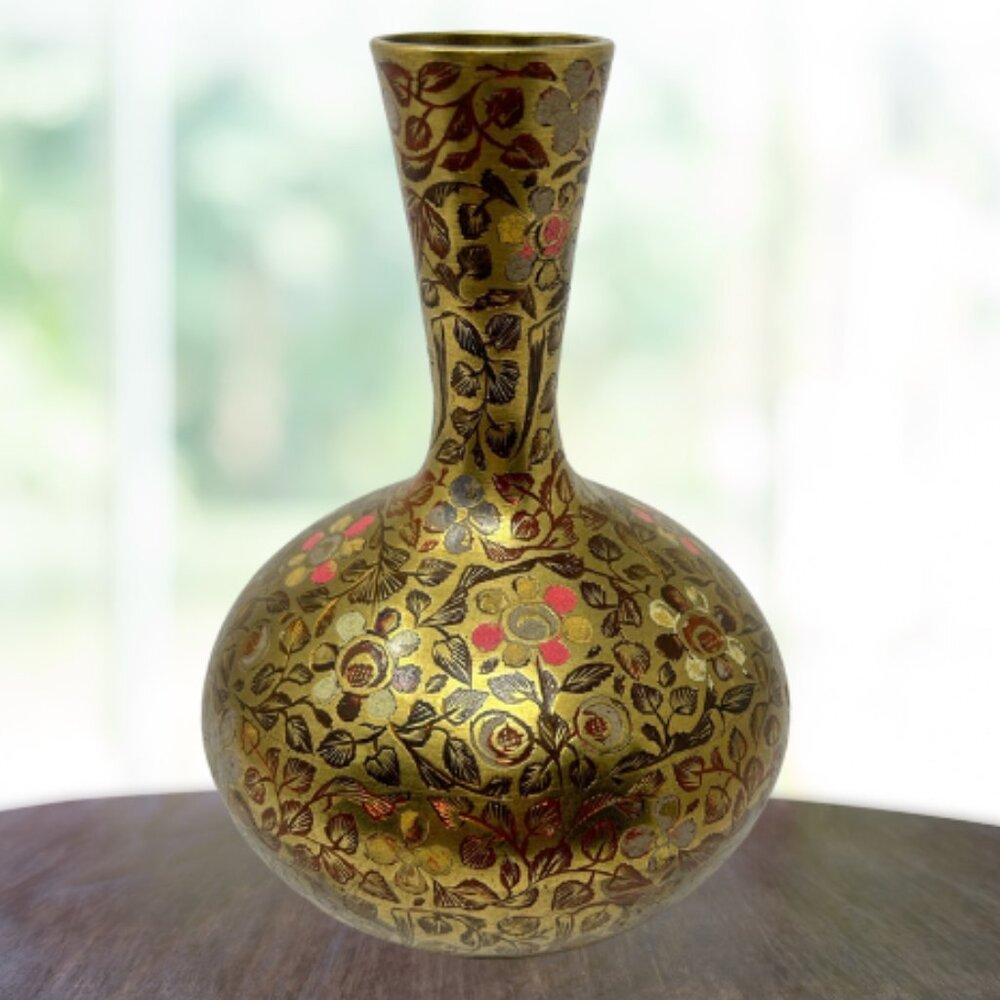 Vintage Brass Etched Indian Vase